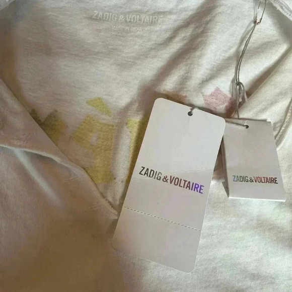 Zadig & Voltaire Long Sleeve White with multicolored Crystals -Cheri on Back L - Picture 6 of 7